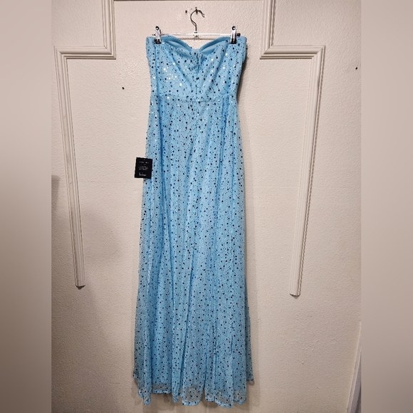 Lulus Radiant Reflection Light Blue Sequin Tulle Strapless Maxi Dress M Wedding - Picture 9 of 10